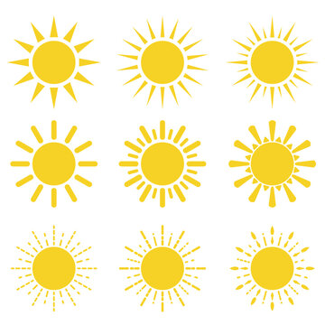 A set of vector symbols of the sun icon. Vector illustration isolated on a white background. The weather logo.