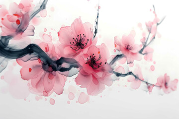 Watercolor floral background with watercolor blots and splashes