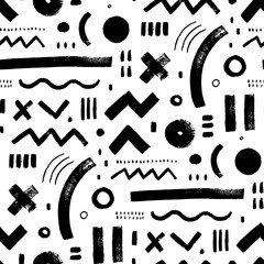 Ethnic geometric shapes seamless pattern. Tribal geometric vector background with various bold and thin lines.