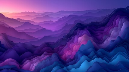  A vivid blue and purple mountainous panorama, framed by a magnificent sunset on the horizon