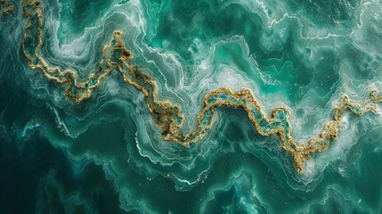  An aerial photo showing gold & blue water swirls