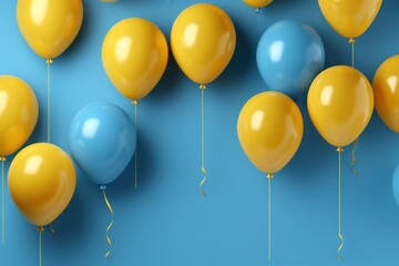 Happy birhtday greeting banner design, flying helium air balloons, festive celebration background - 762712531