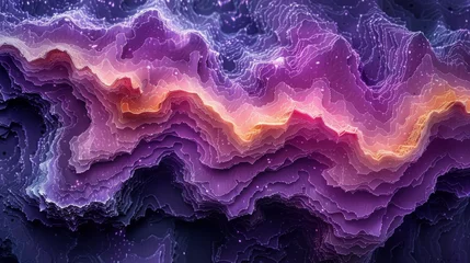 Zelfklevend Fotobehang Fractale golven  Purple-orange-yellow wave on dark background with bubbles