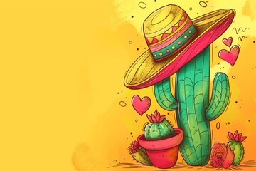 yellow background with Mexican elements decoration, Mexican background, Mexican decoration background, Mexican elements, Mexican festival, Mexican traditional background