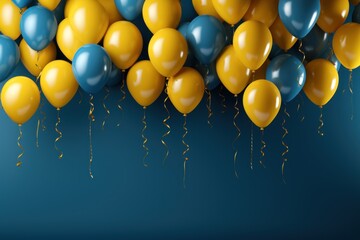 Happy birhtday greeting banner design, flying helium air balloons, festive celebration background - 762712582