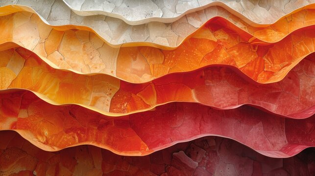  A close-up photo of an orange and white layered wall with wavy patterns