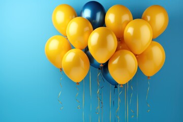 Happy birhtday greeting banner design, flying helium air balloons, festive celebration background - 762712705