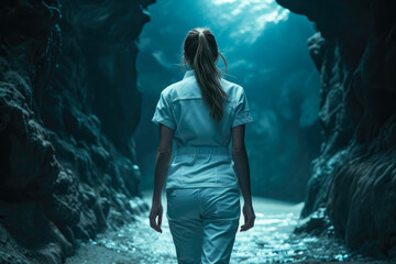Alone in the Abyss: Nurse on the Path to Perdition - obrazy, fototapety, plakaty