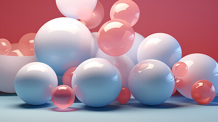 Colorful spheres on bright pastel background