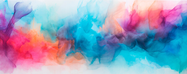 Abstract painting featuring bold strokes of blue, pink, orange colors. Dynamic composition blends vibrant hues in harmonious balance, creating visually striking, energetic artwork. Banner. Copy space