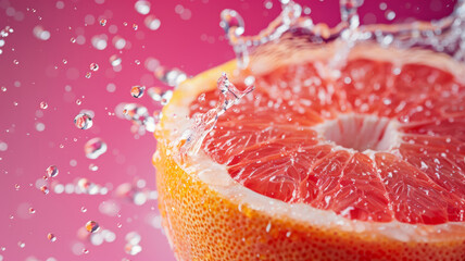 Juicy Grapefruit Splash on Pink Background