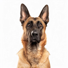 Belgian Malinois Dog. German Shepherd on White Background. Sheepdog Animal Isolated on White. Cute Happy Adult Canine Sitting and Standing and Watching the Camera. Police Pet Trained for Securicy. - 762714959