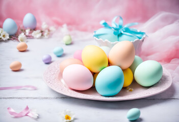 Fototapeta na wymiar Easter pastel colored eggs