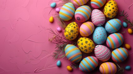 Fototapeta na wymiar A Pink Surface, Easter Eggs, Colors