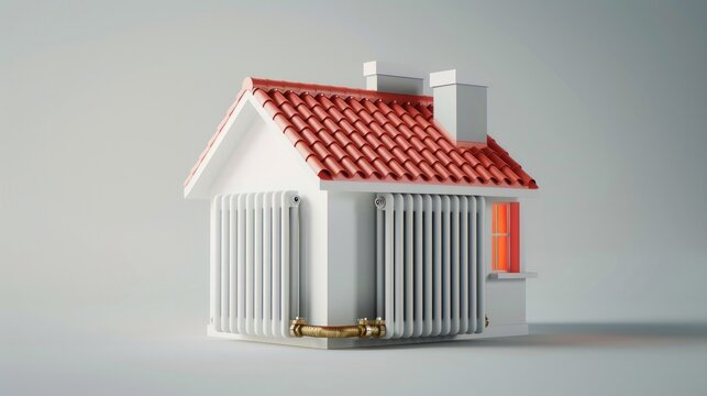 A uniquely designed heating radiator, shaped like a house