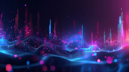 Fototapeta premium Colorful digital landscape with glowing neon waves, representing modern tech concepts