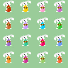 Set with bunny rabbit and Easter eggs holiday festive bright nice animals and objects 