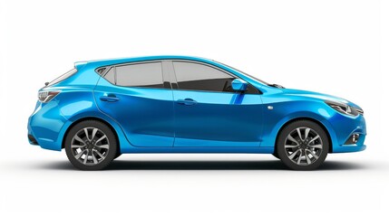 Fototapeta premium A passenger blue car is crisply isolated on a white background