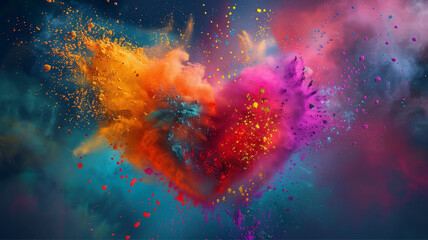 Heart covered on holi paints . Love day, Holi festival in India 