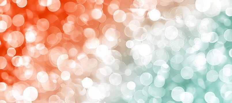 Soft blurred bokeh background in peachy coral, minty teal, and shimmering bronze colors for design