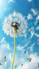 Dandelion seed floating in the breeze, close up shot capturing nature s delicate beauty and details.