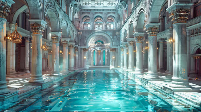 Ancient Basilica Cistern in Istanbul, Historic Underground Reservoir, Majestic Byzantine Architecture in Reflection