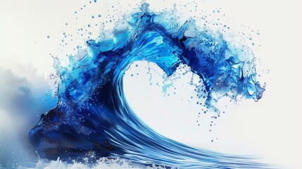 A single, powerful blue water wave cresting majestically, captured in high-definition against a...