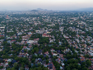 Aerial images of the Coyoacan neighborhood in CDMX, springtime when the jacarandas bloom