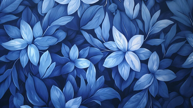 Leaves and blue flowers