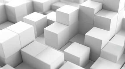 Obraz premium An exquisite display of geometric elegance, featuring a collection of random shifted white cube boxes, meticulously arranged to create a captivating 3D block background.