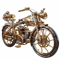 Bicicleta dorada estilo steampunk, con adornos, aislada, retro - obrazy, fototapety, plakaty