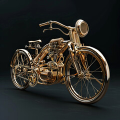 Bicicleta dorada estilo steampunk, con adornos, aislada, retro - obrazy, fototapety, plakaty
