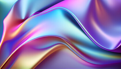Fototapeta premium Holographic silk background. abstract iridescent gradient background. Abstract fluid iridescent holographic metalic shiny curved wave in motion colorful background 3d render. Ai generated image