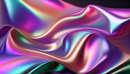 Holographic silk background. abstract iridescent gradient background. Abstract fluid iridescent holographic metalic shiny curved wave in motion colorful background 3d render.  Ai generated image