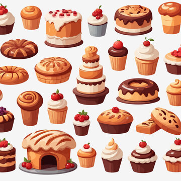 
Pastry and Cake Cartoon Design Very Delicious