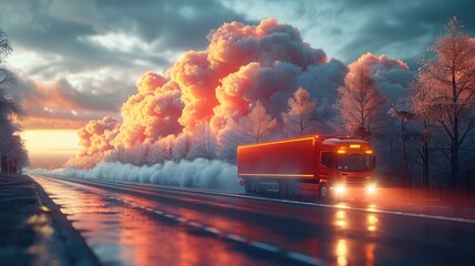 car truck running on the clouds background