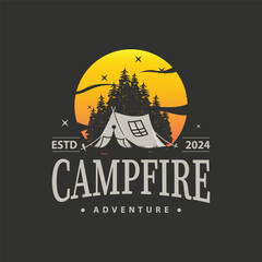 Camping logo wild forest design outdoor adventure illustration of trees and simple tent