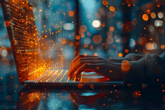 A coder working on laptop with JavaScript code for digital technologies. Concept Technology, Coding, Software Development, JavaScript, Digital Transformation