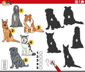 finding shadows activity with cartoon purebred dogs
