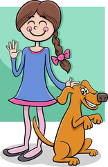 cartoon teen girl with funny dog character