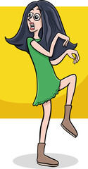 cartoon surprised or scared young woman or girl character