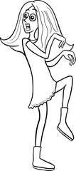 cartoon surprised or scared woman or girl coloring page