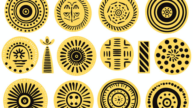 African ethnic round ornament. Hand stamp printing.
