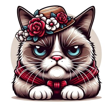 Grumpy cat vector design  white background.

