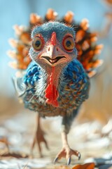 A cartoon character of a funny chicken. 3d illustration