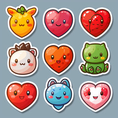 set of funny cartoon hearts