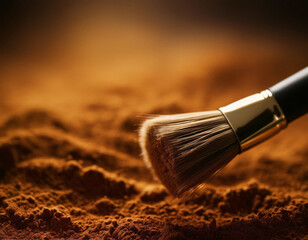Fototapeta premium Macro photo of a cosmetic brush in powder