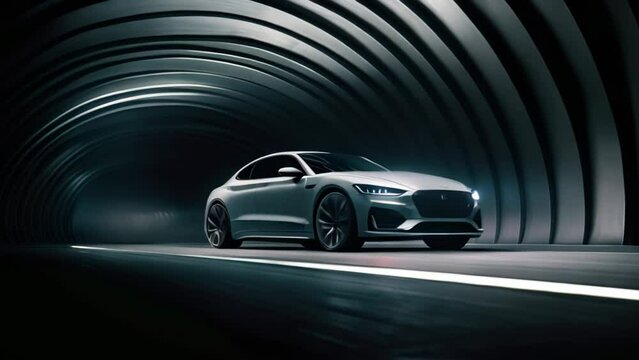 Conceptual image of a sports car driving through a tunnel. A striking image of a car parked in a tunnel, AI Generated