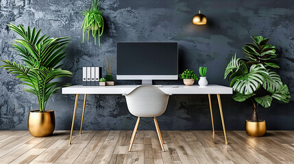 Stylish Modern Workspace with Home Comfort, Creative Office Design, Cozy Working Environment with Technology