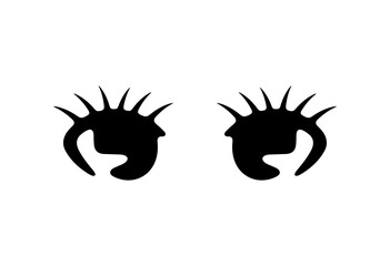 Eyes with eyelashes and eyebrows, cartoon and doll. Face, male and female, people in anime style, illustration